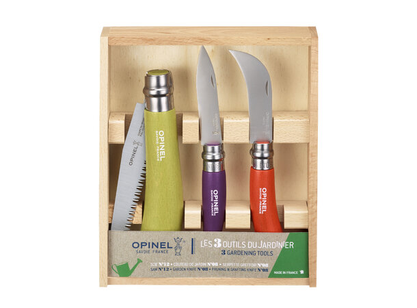 Opinel Coloured Gardener Box Set Sett av 3 kniver 