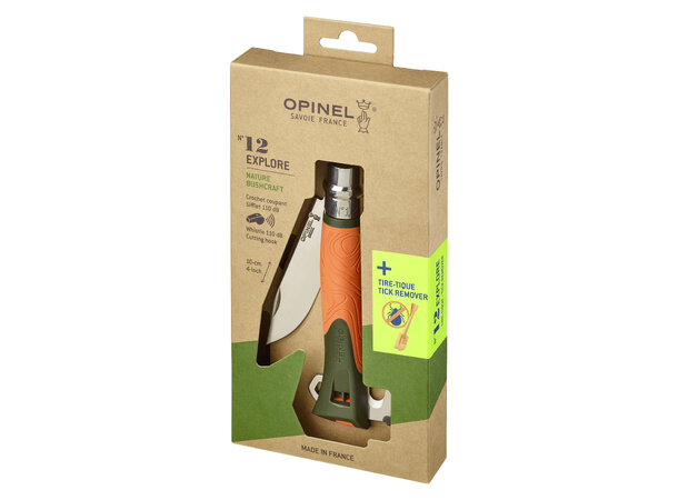 Opinel N°12 Explore Orange w/ Tick Removal Tool 