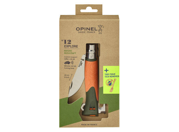 Opinel N°12 Explore Orange w/ Tick Removal Tool 