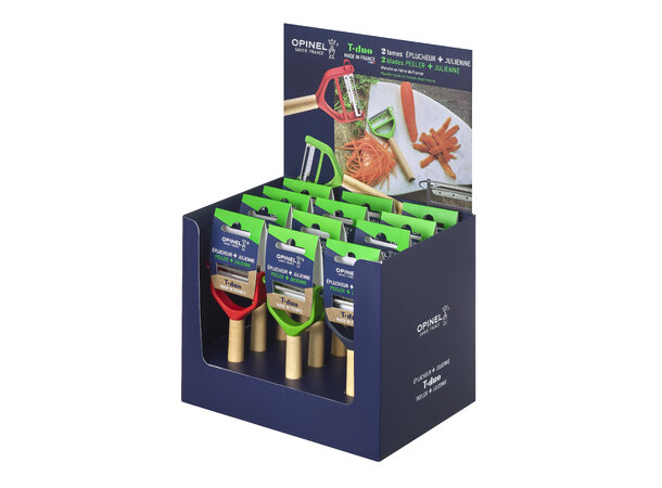 Opinel T-Duo Treskaft Skrellere x12 Display - Utstillingsmateriell 