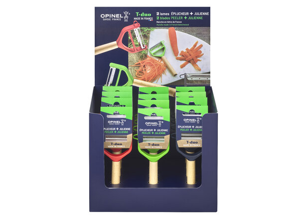 Opinel T-Duo Treskaft Skrellere x12 Display - Utstillingsmateriell 