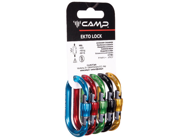 CAMP RACK PACK EKTO LOCK - 5 pcs Utstyrskarabiner m/skrulås 